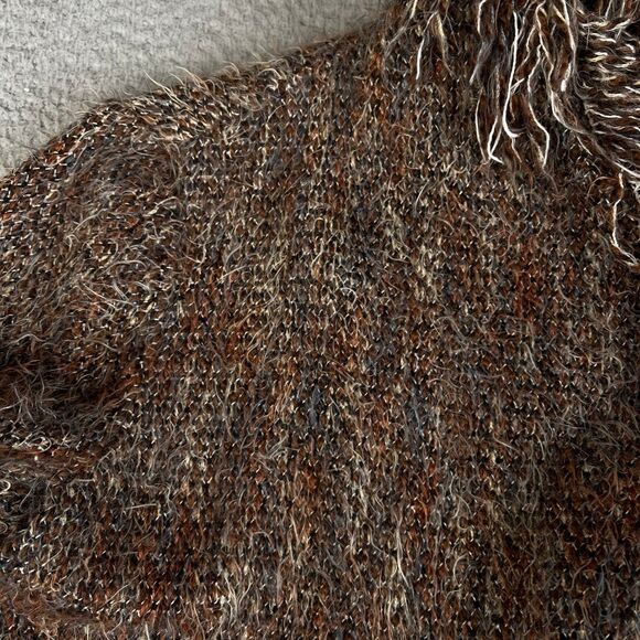 Wool Blend Open Front Fringe Sweater Womens P Brown Beige Knit Boho Intermix - Picture 6 of 13